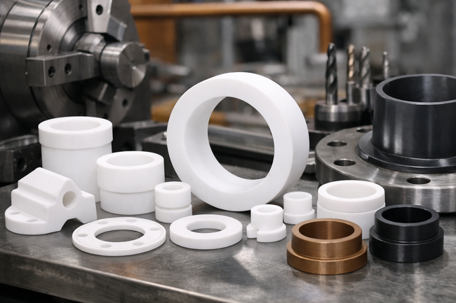 Peças usinadas sob medida em material PTFE da Megaflon. Solicite seu orçamento.